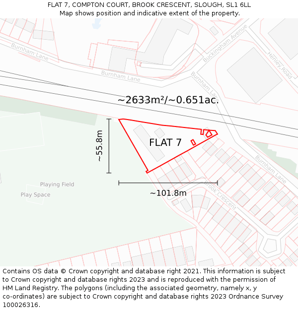 FLAT 7, COMPTON COURT, BROOK CRESCENT, SLOUGH, SL1 6LL: Plot and title map