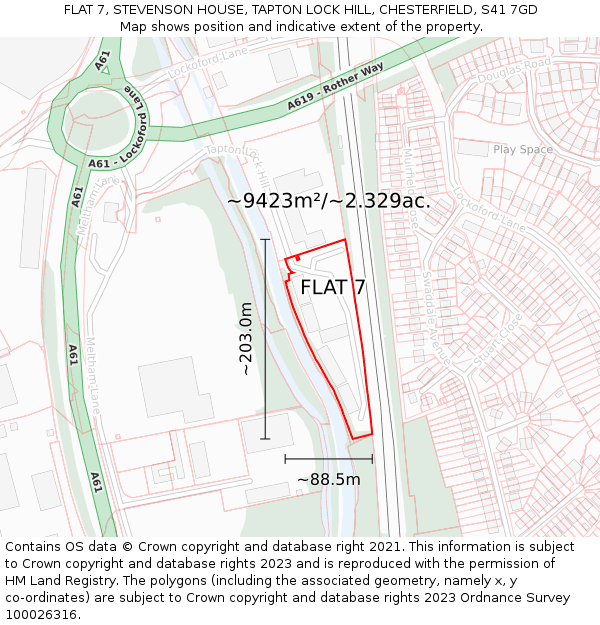 FLAT 7, STEVENSON HOUSE, TAPTON LOCK HILL, CHESTERFIELD, S41 7GD: Plot and title map