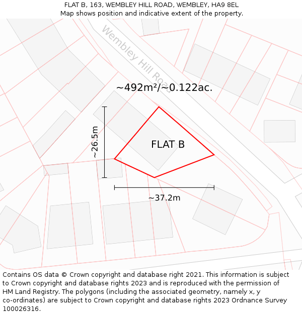 FLAT B, 163, WEMBLEY HILL ROAD, WEMBLEY, HA9 8EL: Plot and title map