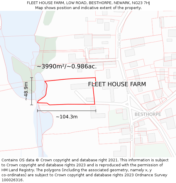 FLEET HOUSE FARM, LOW ROAD, BESTHORPE, NEWARK, NG23 7HJ: Plot and title map