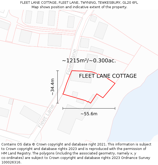 FLEET LANE COTTAGE, FLEET LANE, TWYNING, TEWKESBURY, GL20 6FL: Plot and title map