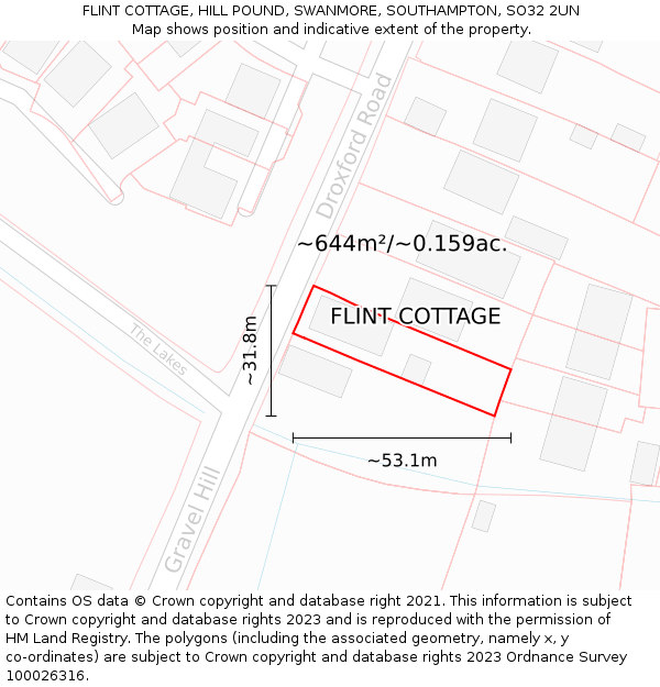 FLINT COTTAGE, HILL POUND, SWANMORE, SOUTHAMPTON, SO32 2UN: Plot and title map