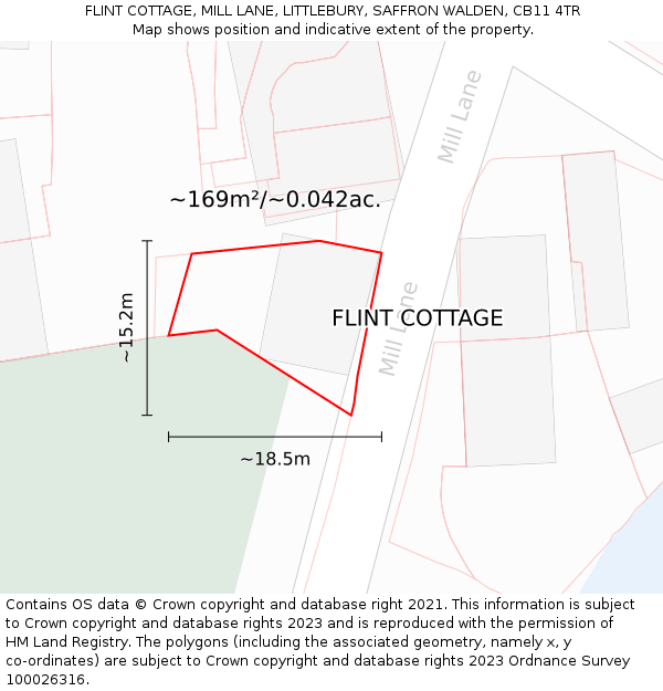 FLINT COTTAGE, MILL LANE, LITTLEBURY, SAFFRON WALDEN, CB11 4TR: Plot and title map