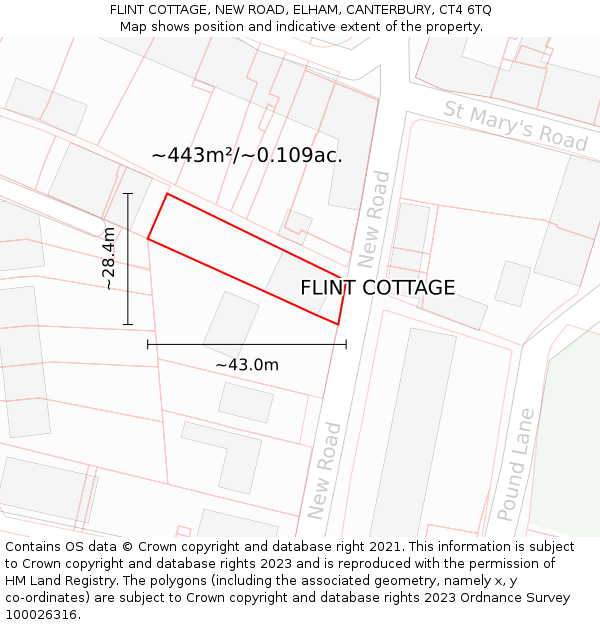 FLINT COTTAGE, NEW ROAD, ELHAM, CANTERBURY, CT4 6TQ: Plot and title map