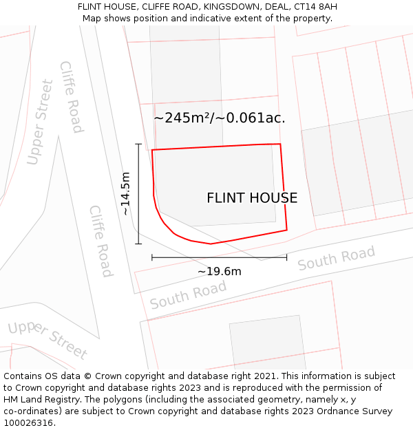 FLINT HOUSE, CLIFFE ROAD, KINGSDOWN, DEAL, CT14 8AH: Plot and title map