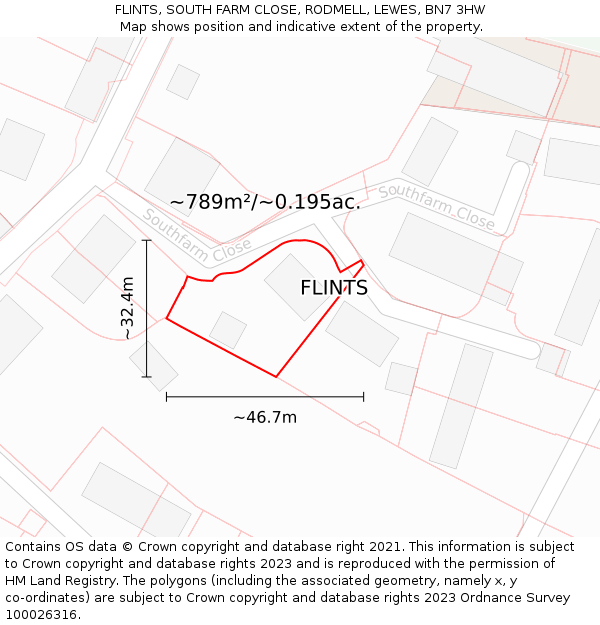 FLINTS, SOUTH FARM CLOSE, RODMELL, LEWES, BN7 3HW: Plot and title map