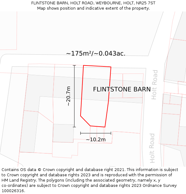 FLINTSTONE BARN, HOLT ROAD, WEYBOURNE, HOLT, NR25 7ST: Plot and title map