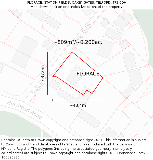 FLORACE, STATION FIELDS, OAKENGATES, TELFORD, TF2 6DH: Plot and title map