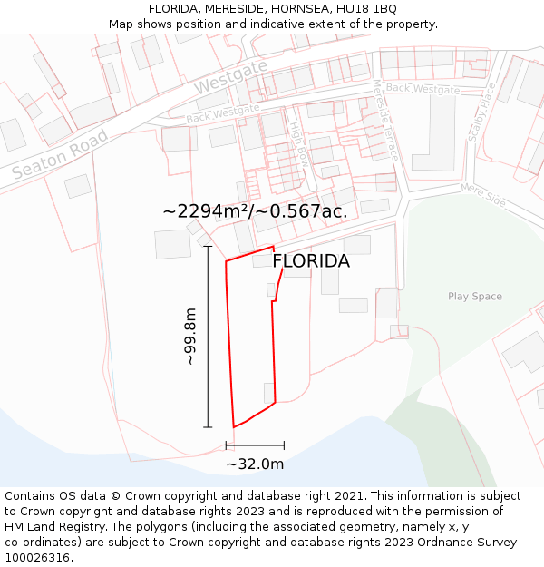 FLORIDA, MERESIDE, HORNSEA, HU18 1BQ: Plot and title map