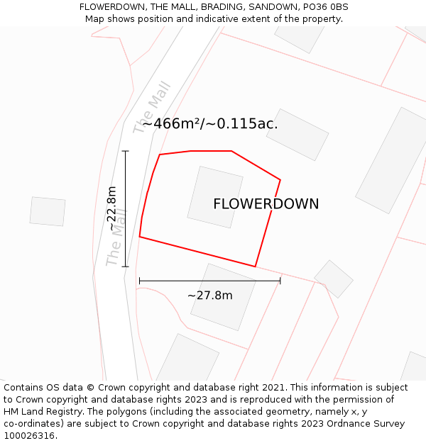 FLOWERDOWN, THE MALL, BRADING, SANDOWN, PO36 0BS: Plot and title map