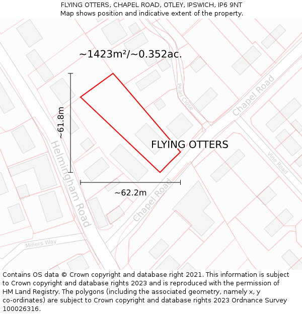 FLYING OTTERS, CHAPEL ROAD, OTLEY, IPSWICH, IP6 9NT: Plot and title map