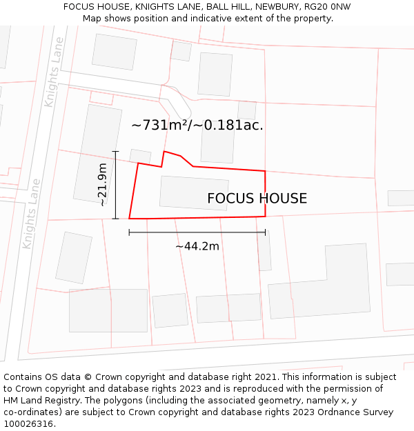 FOCUS HOUSE, KNIGHTS LANE, BALL HILL, NEWBURY, RG20 0NW: Plot and title map