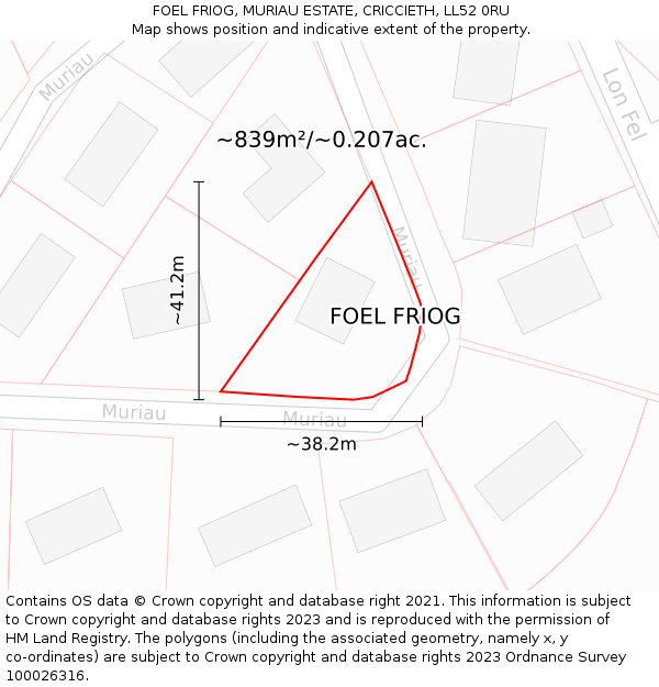 FOEL FRIOG, MURIAU ESTATE, CRICCIETH, LL52 0RU: Plot and title map