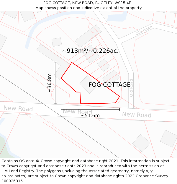 FOG COTTAGE, NEW ROAD, RUGELEY, WS15 4BH: Plot and title map