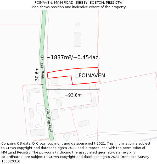 FOINAVEN, MAIN ROAD, SIBSEY, BOSTON, PE22 0TW: Plot and title map