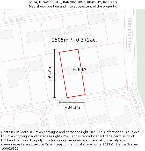 FOLIA, FLOWERS HILL, PANGBOURNE, READING, RG8 7BD: Plot and title map