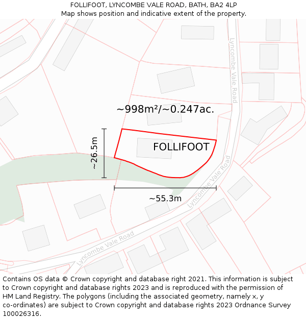 FOLLIFOOT, LYNCOMBE VALE ROAD, BATH, BA2 4LP: Plot and title map