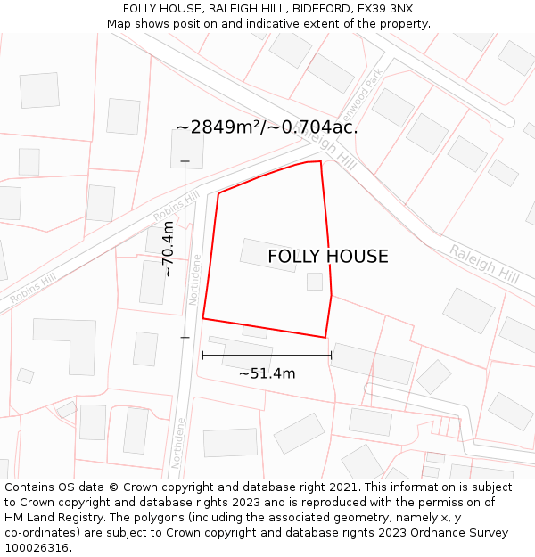 FOLLY HOUSE, RALEIGH HILL, BIDEFORD, EX39 3NX: Plot and title map