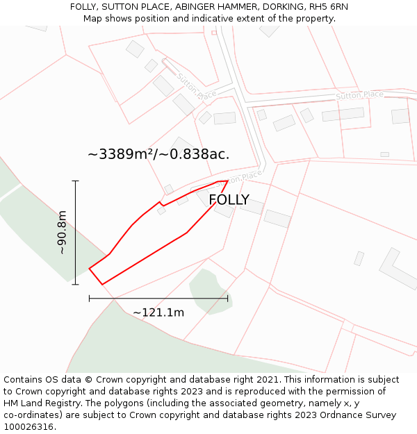 FOLLY, SUTTON PLACE, ABINGER HAMMER, DORKING, RH5 6RN: Plot and title map