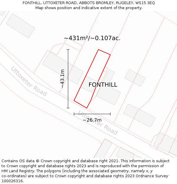 FONTHILL, UTTOXETER ROAD, ABBOTS BROMLEY, RUGELEY, WS15 3EQ: Plot and title map