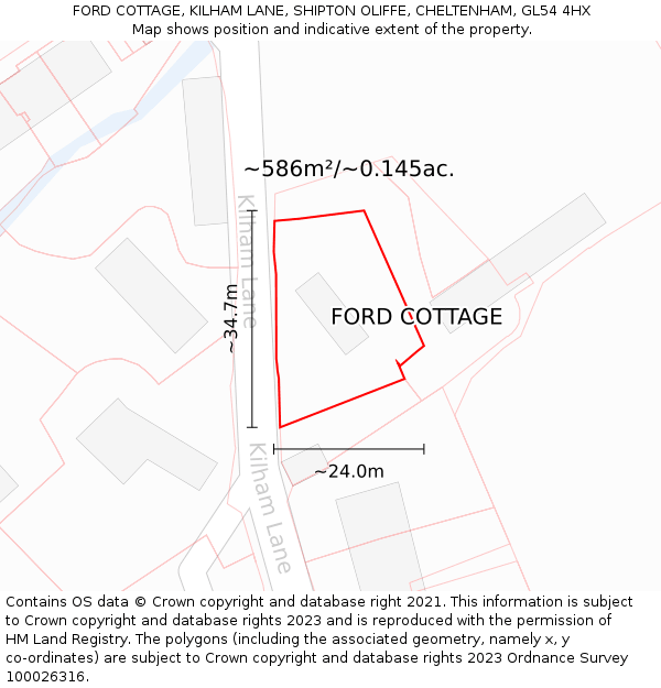 FORD COTTAGE, KILHAM LANE, SHIPTON OLIFFE, CHELTENHAM, GL54 4HX: Plot and title map