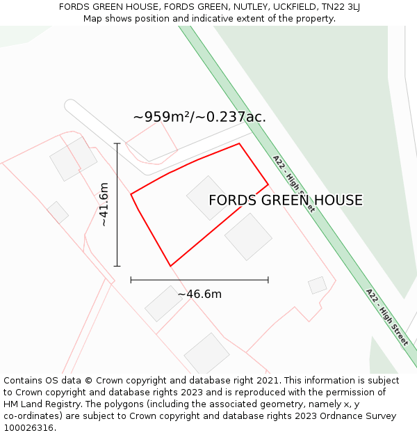 FORDS GREEN HOUSE, FORDS GREEN, NUTLEY, UCKFIELD, TN22 3LJ: Plot and title map