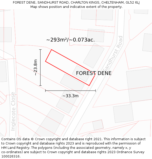 FOREST DENE, SANDHURST ROAD, CHARLTON KINGS, CHELTENHAM, GL52 6LJ: Plot and title map