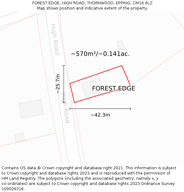 FOREST EDGE, HIGH ROAD, THORNWOOD, EPPING, CM16 6LZ: Plot and title map