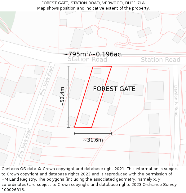 FOREST GATE, STATION ROAD, VERWOOD, BH31 7LA: Plot and title map