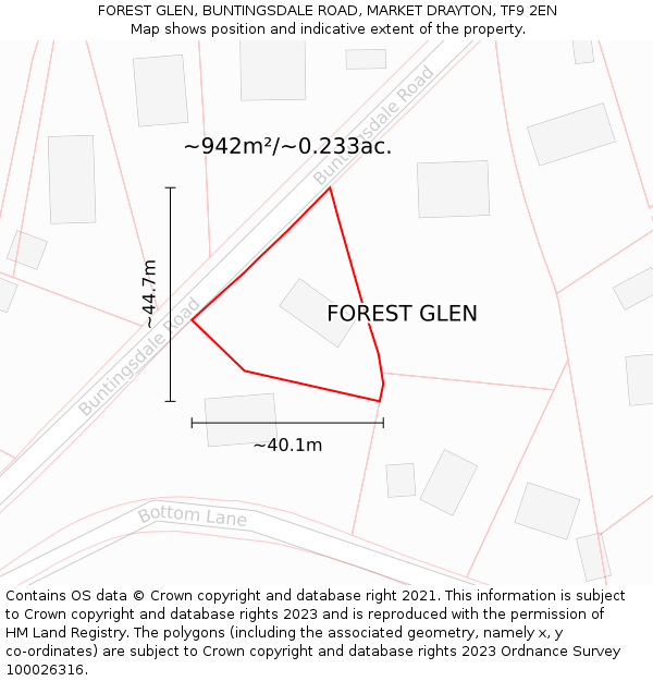 FOREST GLEN, BUNTINGSDALE ROAD, MARKET DRAYTON, TF9 2EN: Plot and title map