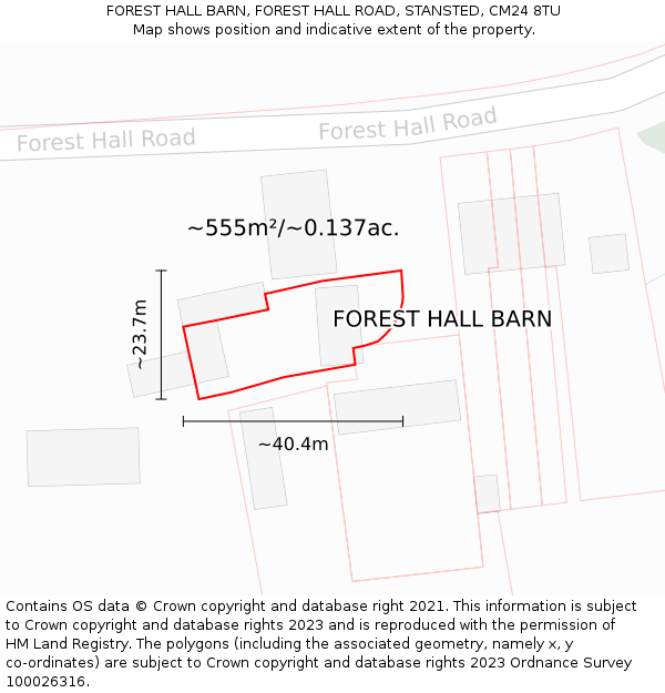 FOREST HALL BARN, FOREST HALL ROAD, STANSTED, CM24 8TU: Plot and title map