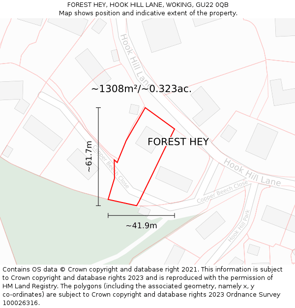FOREST HEY, HOOK HILL LANE, WOKING, GU22 0QB: Plot and title map
