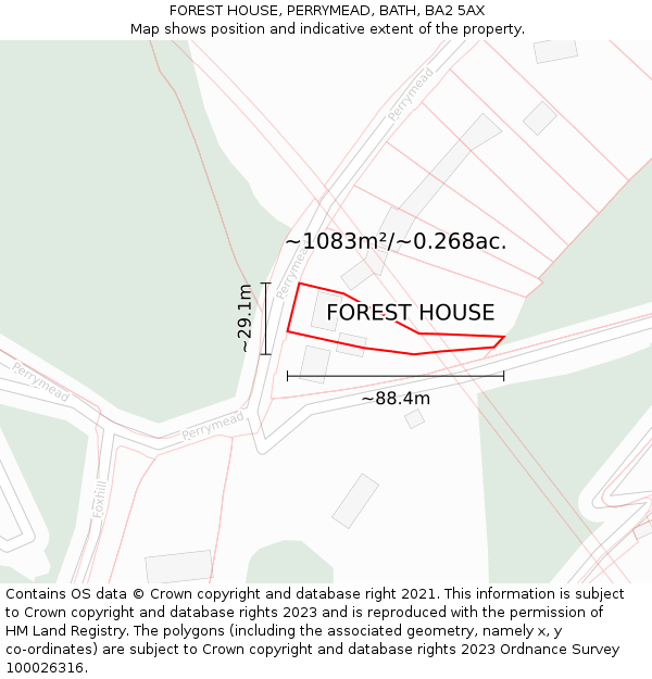 FOREST HOUSE, PERRYMEAD, BATH, BA2 5AX: Plot and title map