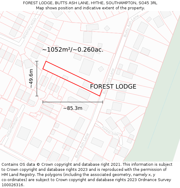 FOREST LODGE, BUTTS ASH LANE, HYTHE, SOUTHAMPTON, SO45 3RL: Plot and title map