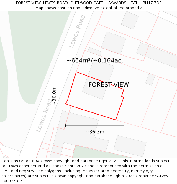 FOREST VIEW, LEWES ROAD, CHELWOOD GATE, HAYWARDS HEATH, RH17 7DE: Plot and title map