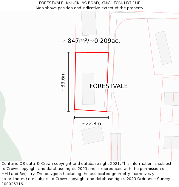 FORESTVALE, KNUCKLAS ROAD, KNIGHTON, LD7 1UP: Plot and title map