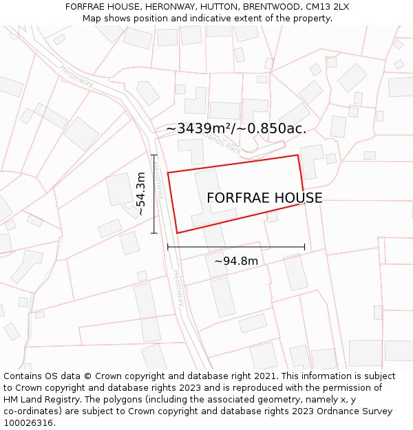 FORFRAE HOUSE, HERONWAY, HUTTON, BRENTWOOD, CM13 2LX: Plot and title map