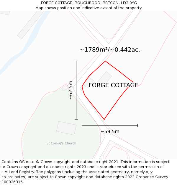 FORGE COTTAGE, BOUGHROOD, BRECON, LD3 0YG: Plot and title map