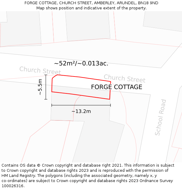 FORGE COTTAGE, CHURCH STREET, AMBERLEY, ARUNDEL, BN18 9ND: Plot and title map