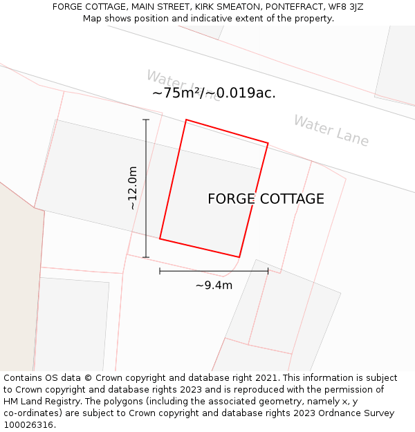 FORGE COTTAGE, MAIN STREET, KIRK SMEATON, PONTEFRACT, WF8 3JZ: Plot and title map