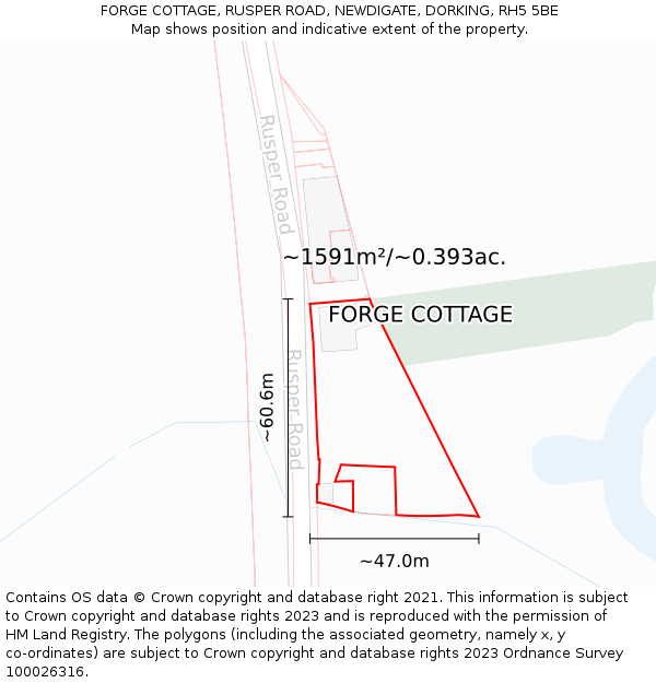 FORGE COTTAGE, RUSPER ROAD, NEWDIGATE, DORKING, RH5 5BE: Plot and title map