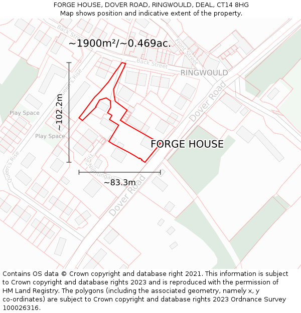 FORGE HOUSE, DOVER ROAD, RINGWOULD, DEAL, CT14 8HG: Plot and title map