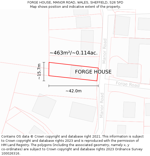 FORGE HOUSE, MANOR ROAD, WALES, SHEFFIELD, S26 5PD: Plot and title map