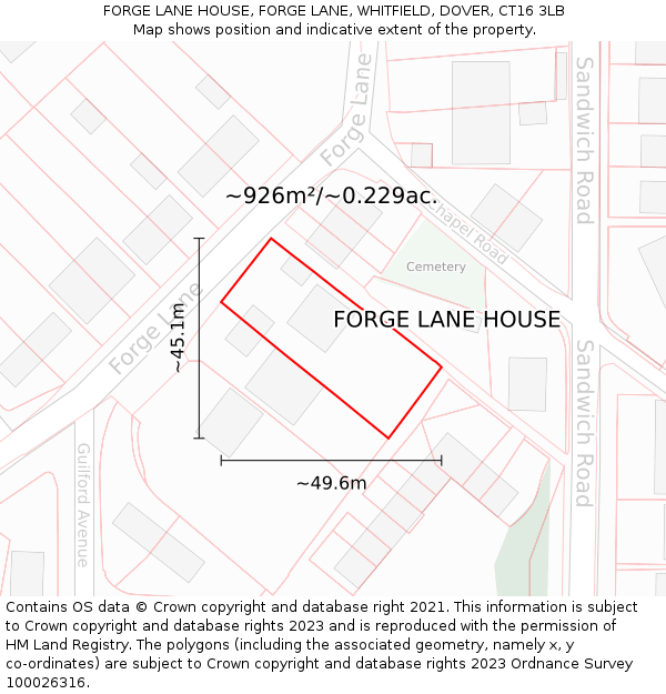 FORGE LANE HOUSE, FORGE LANE, WHITFIELD, DOVER, CT16 3LB: Plot and title map