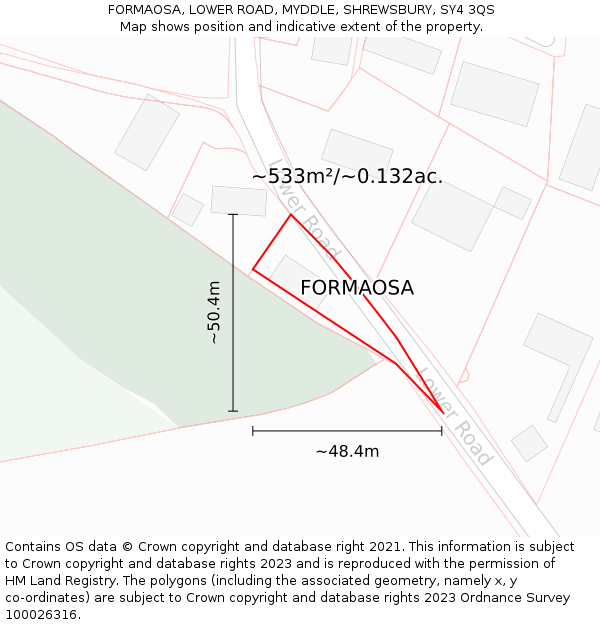 FORMAOSA, LOWER ROAD, MYDDLE, SHREWSBURY, SY4 3QS: Plot and title map