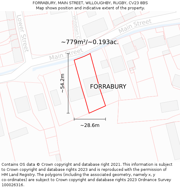 FORRABURY, MAIN STREET, WILLOUGHBY, RUGBY, CV23 8BS: Plot and title map