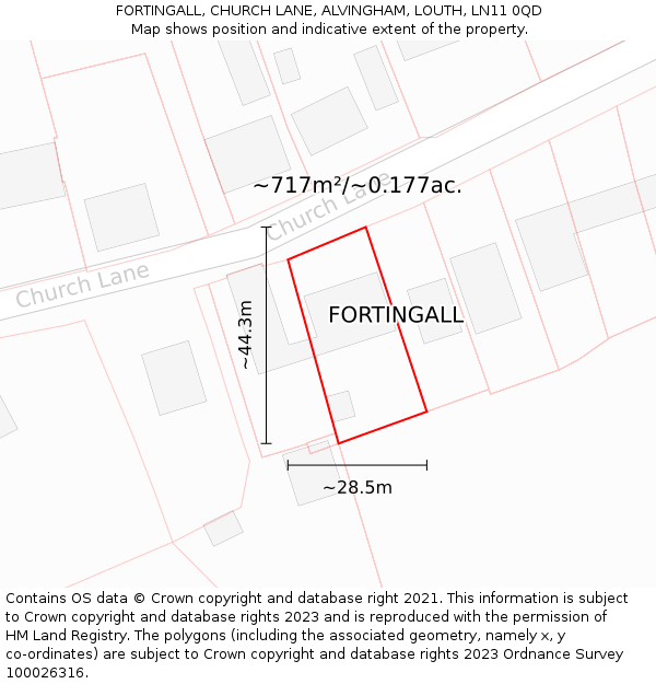 FORTINGALL, CHURCH LANE, ALVINGHAM, LOUTH, LN11 0QD: Plot and title map