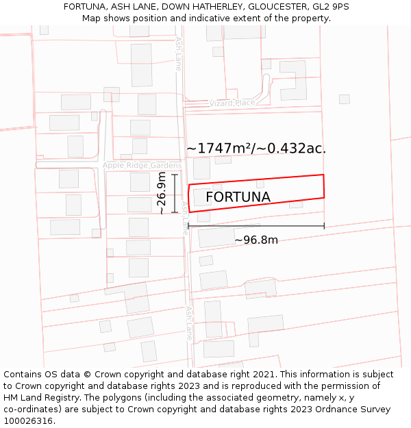 FORTUNA, ASH LANE, DOWN HATHERLEY, GLOUCESTER, GL2 9PS: Plot and title map