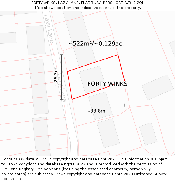 FORTY WINKS, LAZY LANE, FLADBURY, PERSHORE, WR10 2QL: Plot and title map