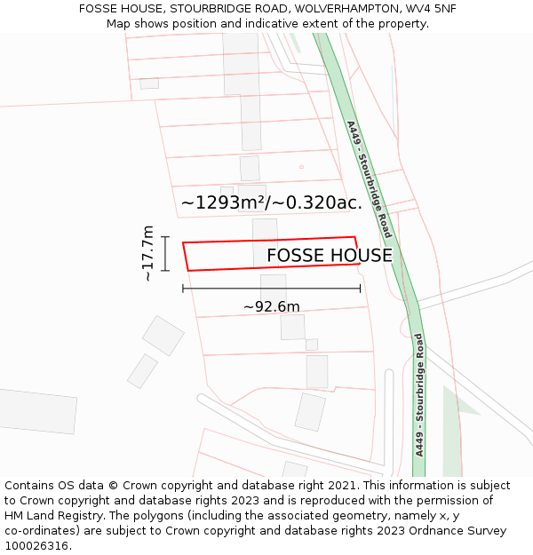 FOSSE HOUSE, STOURBRIDGE ROAD, WOLVERHAMPTON, WV4 5NF: Plot and title map